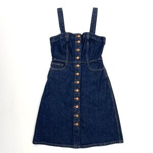 MADEWELL Size 4 Denim Overall Button Up Dress Jumper Dark Blue Wash